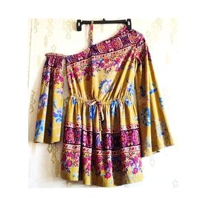 FREE PEOPLE Modern Nomad off-shoulder flared sleeves mini dress